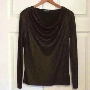 Jones New York Womens Cowl Neck Metallic Shimmer Long Sleeve Top Size L Bronze